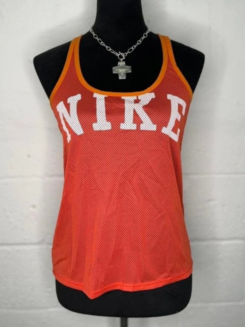 Y2K Nike Orange Mesh Jersey Racer-back Tank Top -Size medium! - Picture 1 of 5
